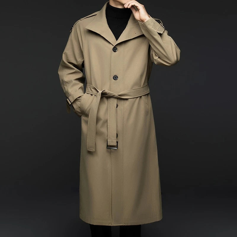 High-quality Men's Business Casual Windbreaker, Solid Color Daily Windproof Long Jacket, Elegant British Style Coat.
