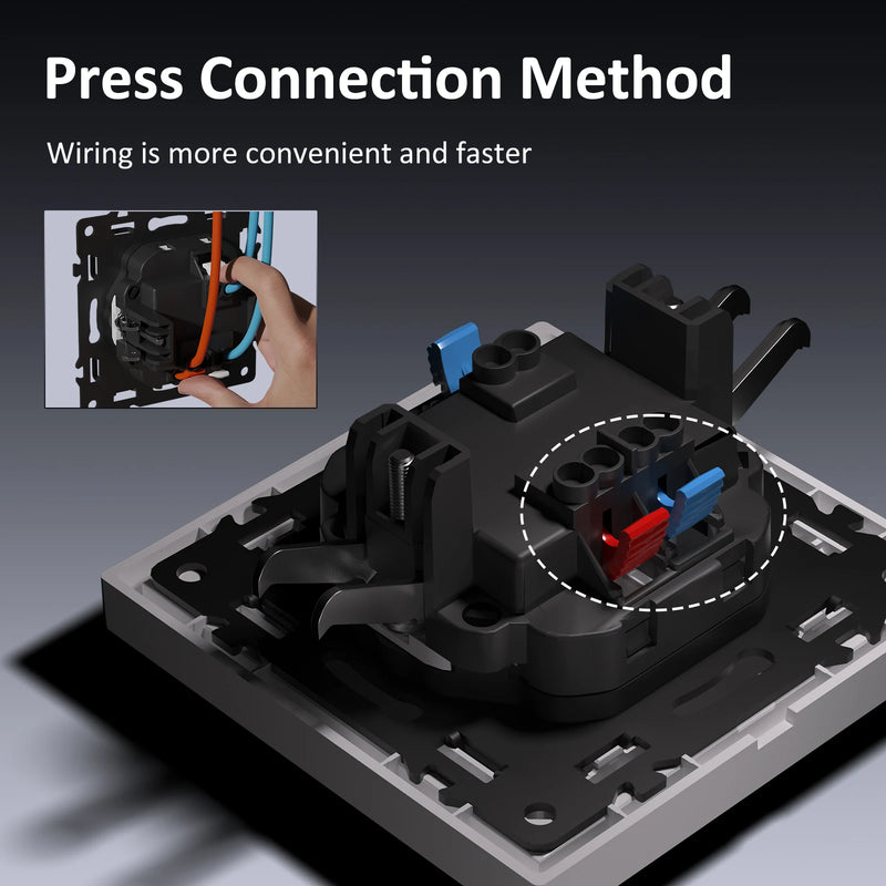 BSEED Mechanical Button Switch 1/2Gang 1Way With Wall French Socket Wall Light Switch Plastic Frame Switch On Off Black Color