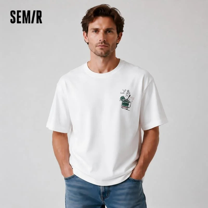 Semir Mens Tshirt 2026 Color Graphic Printed Knitted Loose Crew Neck Casual Fashion Soft Tops