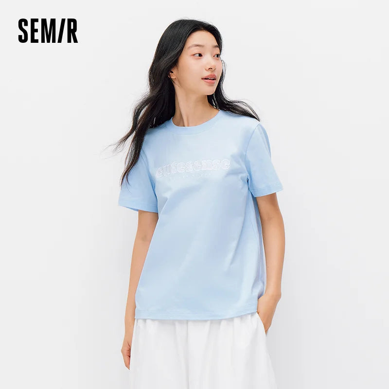 Cotton Lace Letter Embroidery Short Sleeve Summer 2026 Loose Fit Trendy Everyday Style Casual Top
