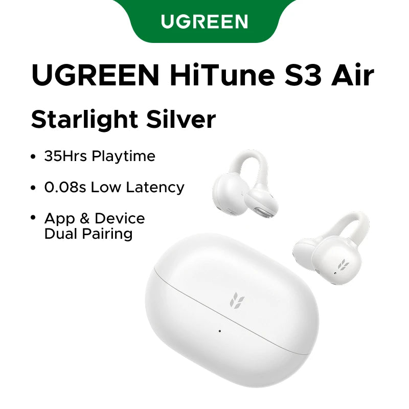 UGREEN ClipBuds Open-Ear Wireless Headphones Bluetooth 6.0 with 4 Mic Clear Call, Earbuds Clip on Earphones 30H Playtime