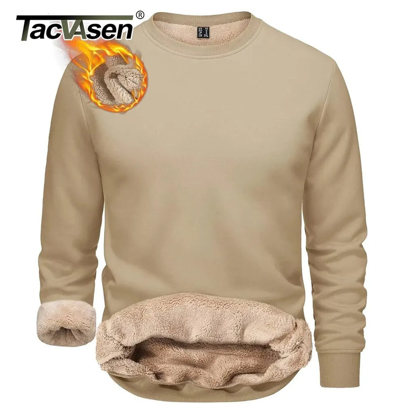 TACVASEN Men's Winter Fleece Pullover Sweatshirt, Long Sleeve Crew Neck, Warm Lambswool Lining, Thick Underwear