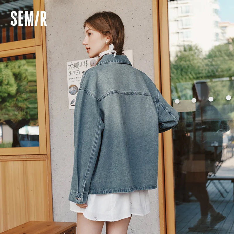 Semir Demin Jacket For Women 2026 Spring Denim Loose Lapel Casual Coat Fashion Comfortable Daily Outerwear