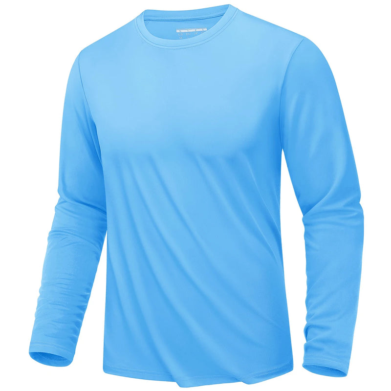 TACVASEN UPF 80+ UV Protection T-Shirts Men's Long Sleeve O-Neck Solid Tee Spring Summer Quick Dry Hiking Outdoors Pullover Tops