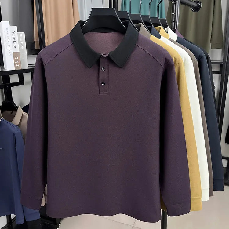 Men's Autumn Knit Polo Shirt, Contrast Collar and Sleeve Design, New Arrival Heavyweight Pullover for Casual Business Wear