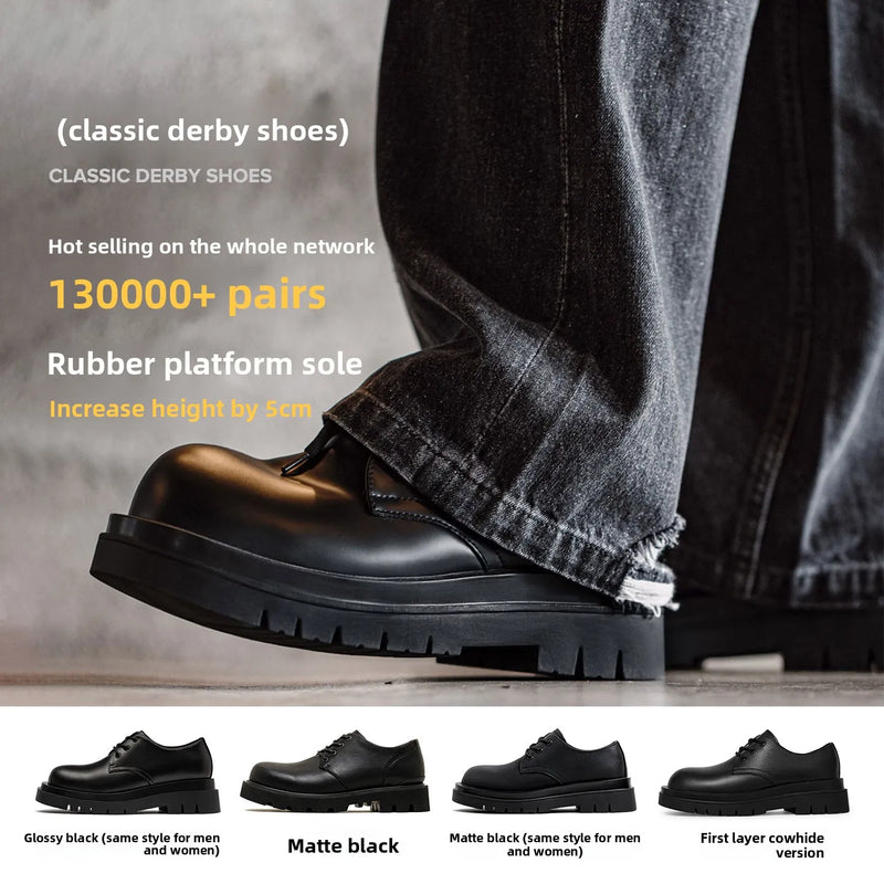 Maden Men's Vintage Derby Shoes Chunky Sole Round Toe Leather Low-top Boots CleanFit Workwear Dress Shoes for Office & Casual