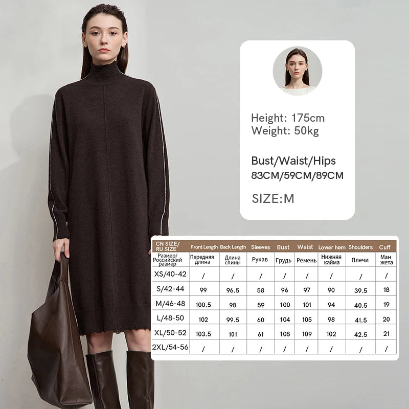 Amii Women Dress 2026 Autumn New Sweater Ladies Clothing Turtleneck Knitted Long-sleeved Loose Elegant Dresses for Woman12553016