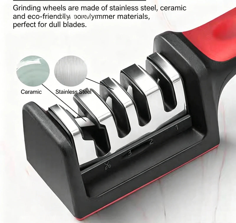 The Four-Stage Professional Knife Sharpener Is Equipped With Tungsten Steel Diamond and Ceramic Grinding Stones - Featuring a St