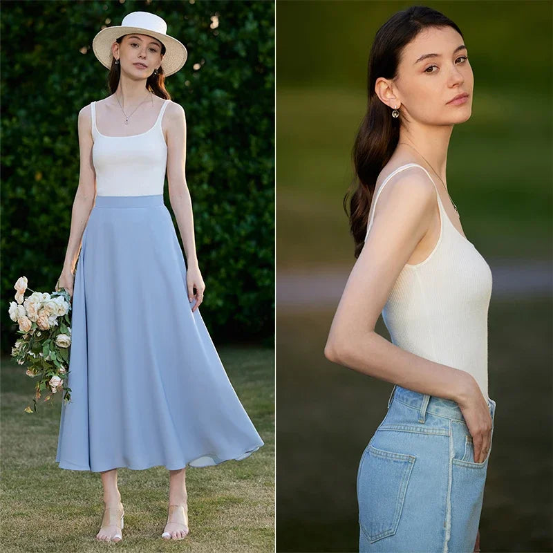 AMII Minimalism 2026 Summer New French Solid White Tanks & Camis Knitted Tops Office Lady Slim Casual Woman Clothing 72342001