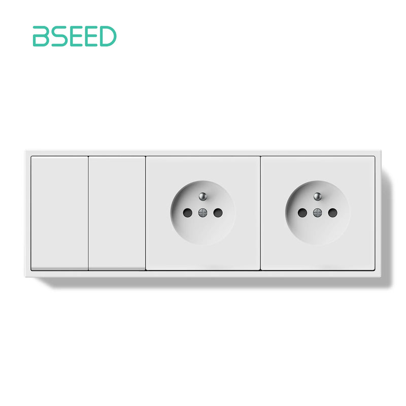 BSEED Mechanical Button Switch 1/2Gang 1Way With Wall French Socket Wall Light Switch Plastic Frame Switch On Off Black Color