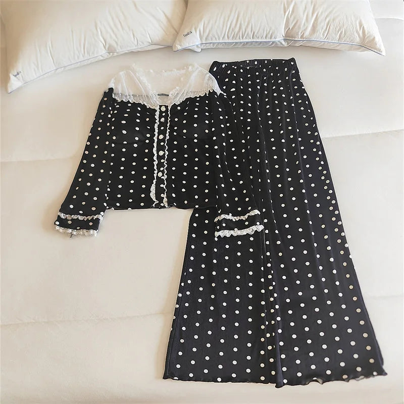 ឈុតគេងផ្អែមល្ហែម កោះ Velvet ក្តៅរដូវរងា គេងក្រាស់ បន្ទះទ្រូង អាវដៃវែង អាវគេងនារីជាមួយខោ ឈុតផ្ទះ