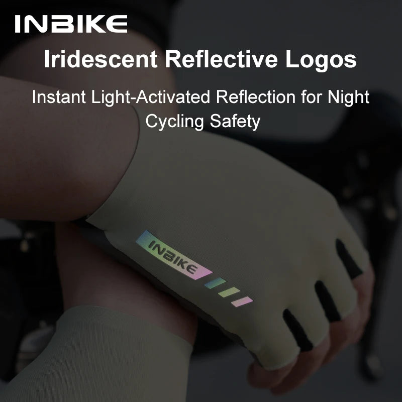 INBIKE New Cycling Gloves Reflective Strips Breathable Mesh MTB Road Biking Gloves Padded Palm for Bike Riding Shock Absorption