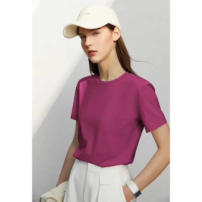 អាវយឺត Amii Minimalism សម្រាប់នារី រដូវក្តៅ ឆ្នាំ២០២៤ ថ្មី ធម្មតា ក ស្ដើង ដៃខ្លី ពណ៌ Dopamine សម្រាប់នារី 12442327