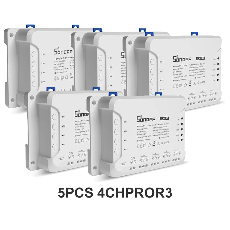 SONOFF-WiFi Smart Switch Module, Voice Control, Interlock Inching Mode via eWeLink App, Support Alexa and Google, 4CHR3/4CHPROR3