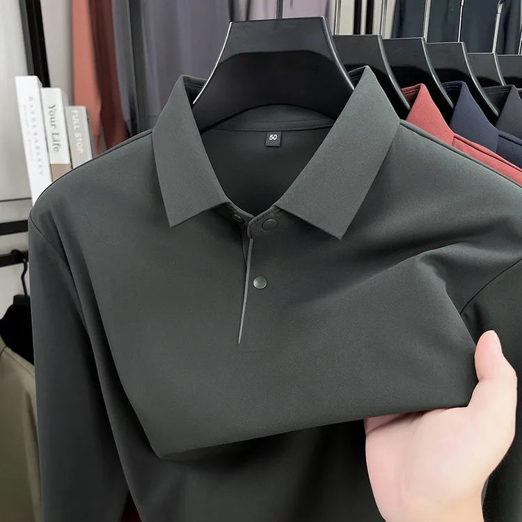 Men's Premium Polo Shirt – Soft Brushed Cotton Blend, Color-Blocked Placket, 4-Way Stretch, Anti-Pilling, No Iron