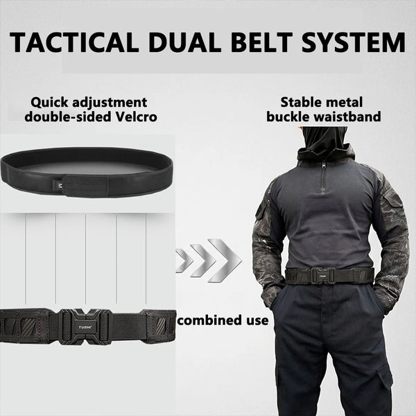 TUSHI New 3.8cm Tactical Inner Belt for Men Premium Nylon Rigid Hook & Loop Straps 105cm to 125cm Unbuckled Belt Male Waistband