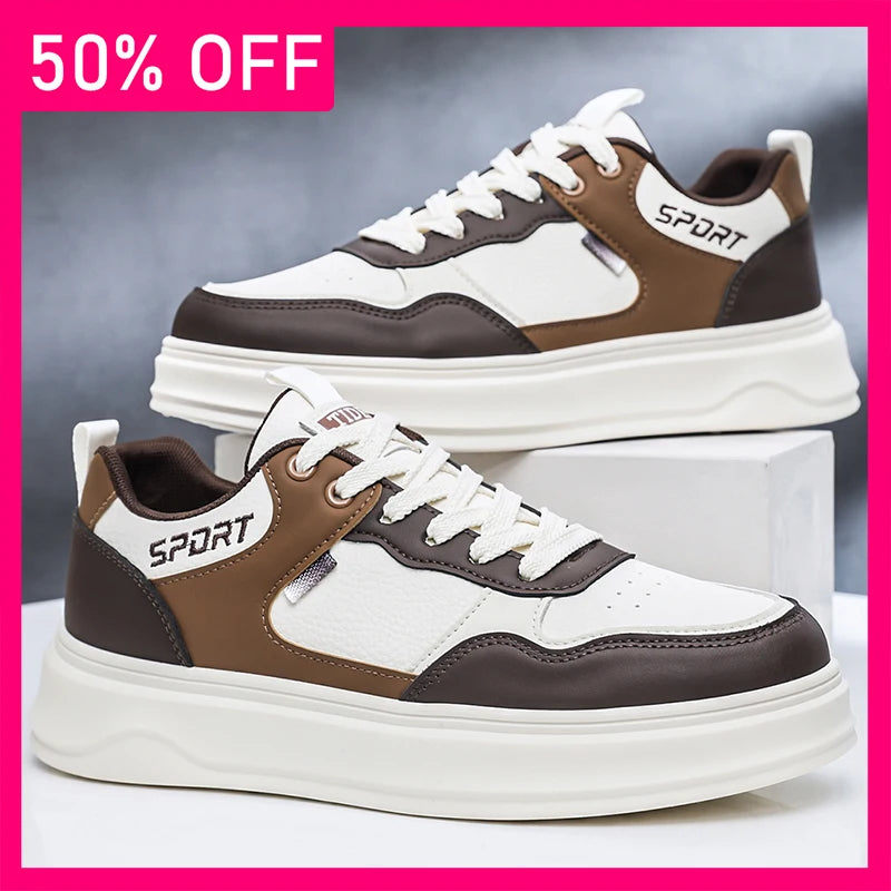 Men Board Shoes Fashionable Versatile Comfortable Leather Breathable Outdoor Casual Shoes New Walking Flat Bottom Board Shoes