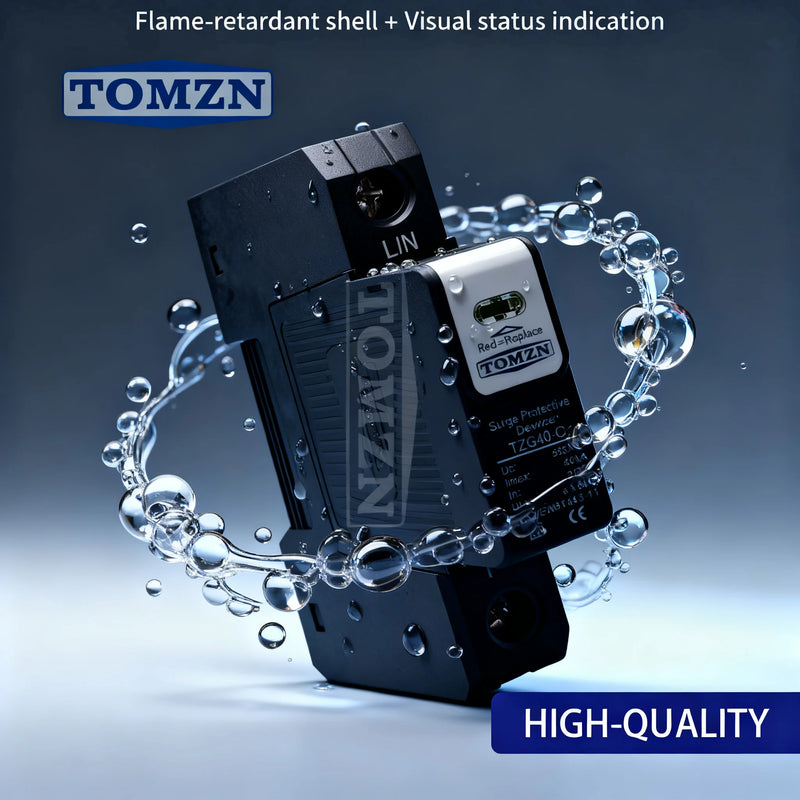 TOMZN TZG40-B/C/D DIN Rail SPD Pluggable, 1P-4P, PA66, 110-220V AC, 10/20/30kA, T2, for Office/PC Lightning Protection