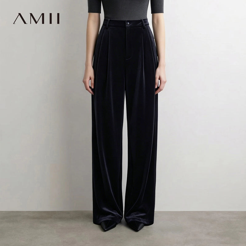 Amii Wide Leg Women's Pants 2026 Autumn New Velvet Casual Flowy Pants Loose Fit Soft Elegant Daily Trousers For Woman 12623112