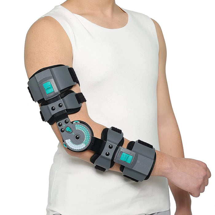 Hinged Elbow Brace Adjustable Telescoping ROM Post Op Arm Splint Stabilizer Surgery Injury Recovery Pain Relief for Men & Women Right Usually CHINA