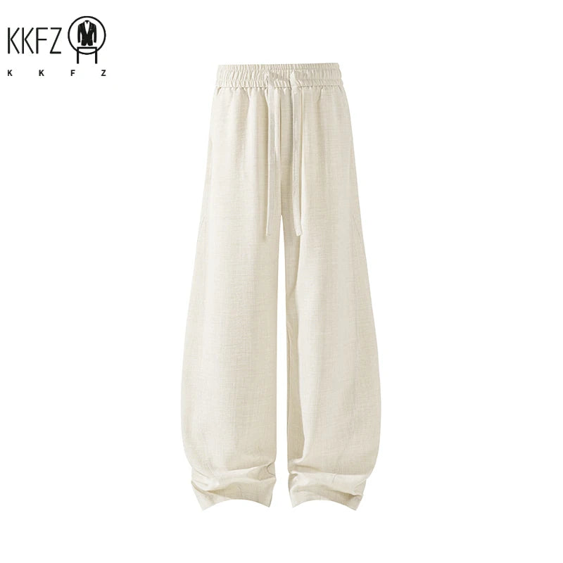 Men Linen Blend Baggy Harem Trousers Elastic Drawstring Closure Relaxed Tapered Shape For Leisure And Daily Wear
