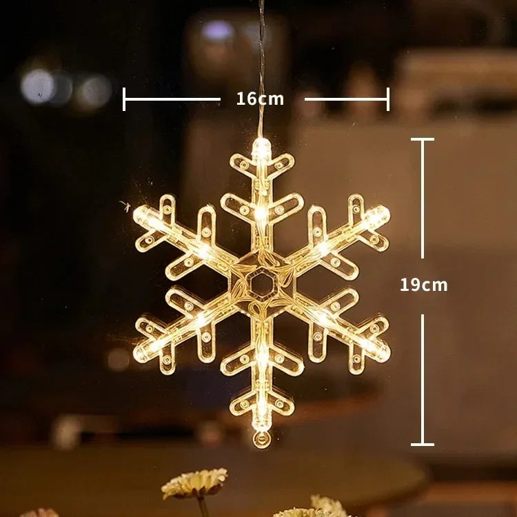 Christmas Window Lights Decor Battery Powered Hanging WarmWhite Light Tree Star Bells Shaped LED Sucker for Xmas Fireplace Decor
