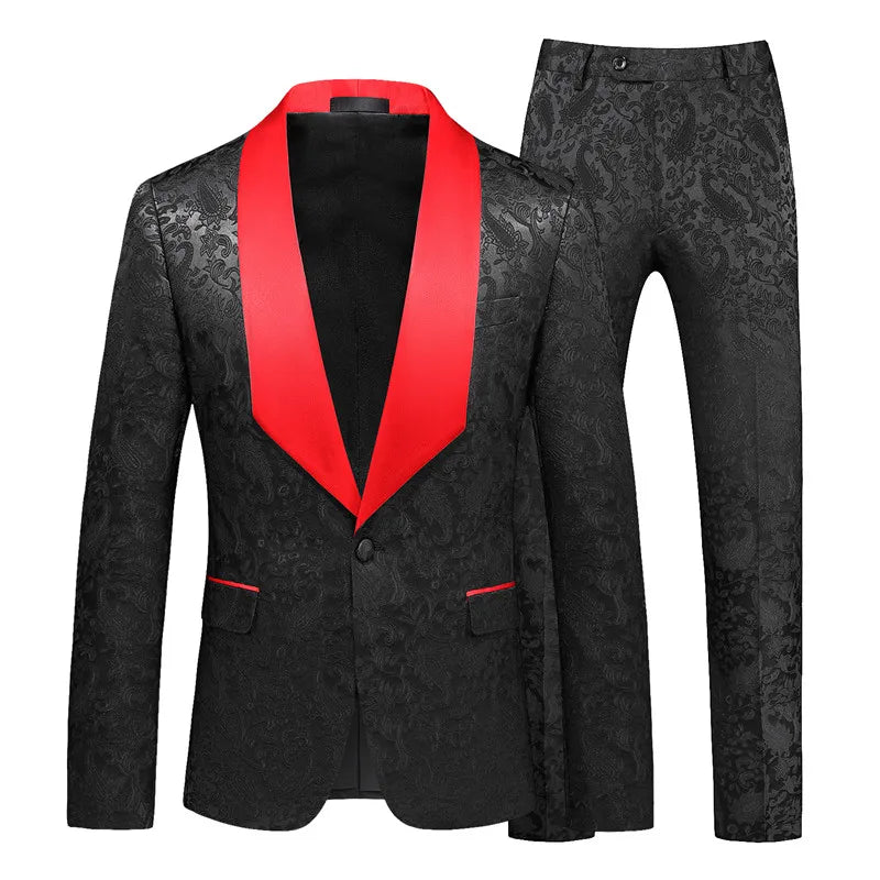 2026 New Men's Red Suit Two-Piece, Wedding Party Dress Jacket With Trousers, White Pink Black Available, Asian Size M-6XL