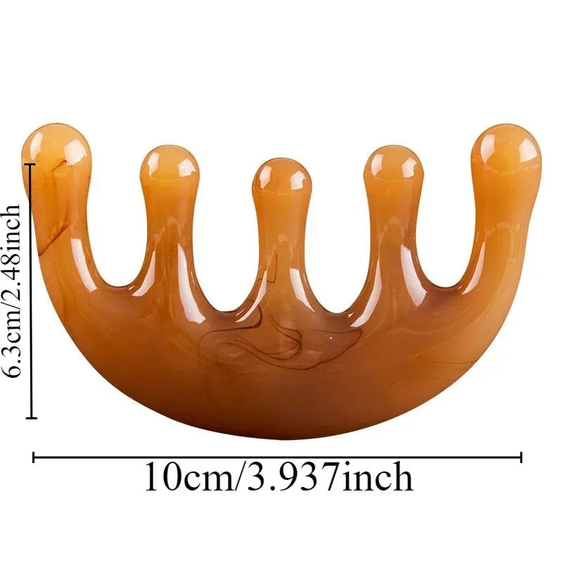 Handheld Resin Massage Comb for Head and Scalp - Relaxation Acupoint Massage Tool, Five-Tooth Round Head Meridian Comb