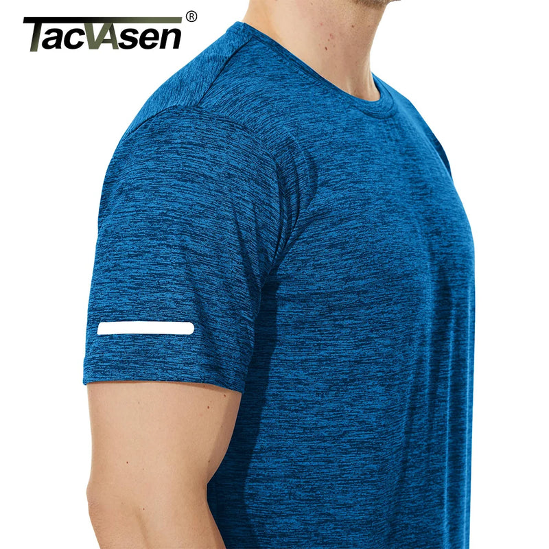 TACVASEN Summer Quick Dry T-shirts Mens Running Jogging Athletic T-shirts Reflective Stripe Sports Gym Fitness Workout T Shirts