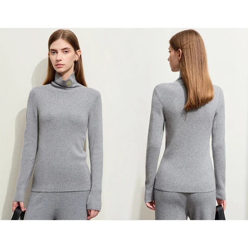 AMII Sweater Women 2026 Winter New Knitted Tops Woman Basics Slim Versatile Turtleneck Embroidery Ladies Sweater 12364007