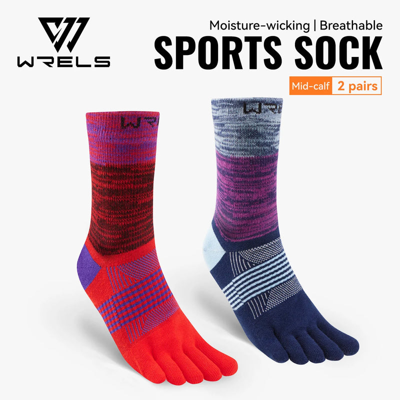 WRELS 1/2/3 Pair Five Finger Socks Athletic Running Breathable Ankle Compression Lightweight Moisture Wicking Anti-Blister Socks