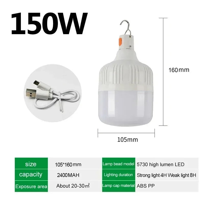 ភ្លើងសម្រាប់បោះតង់ ចង្កៀង LED ចល័ត អាចសាកបានដោយ USB អំពូលព្យួរក្រៅផ្ទះ ភ្លើងសង្គ្រោះបន្ទាន់សន្សំសំចៃថាមពលសម្រាប់តង់សួនច្បារ
