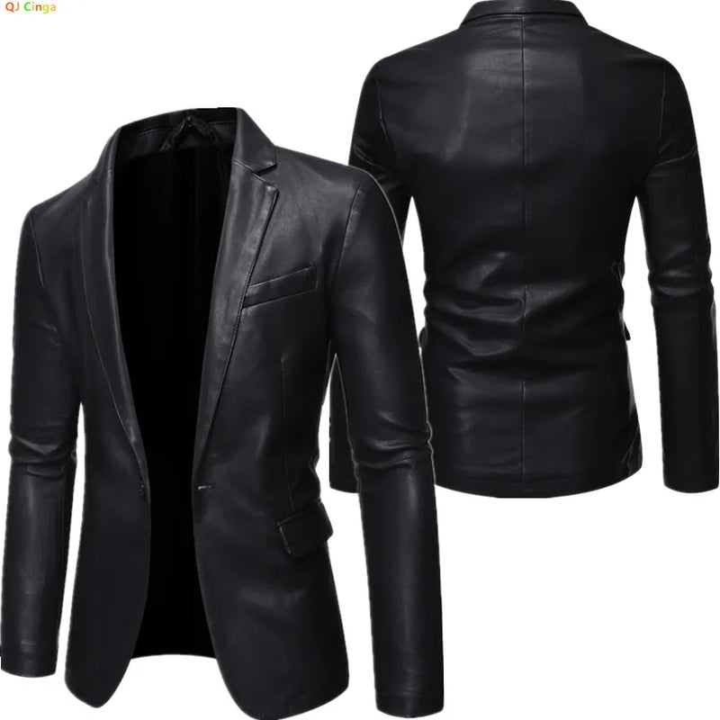 2026 New Men's Black Leather Jacket, Fashion Hooded Trench Coat, Asian Size Motorcycle PU Blazers Outwear Man Thicken Overcoat