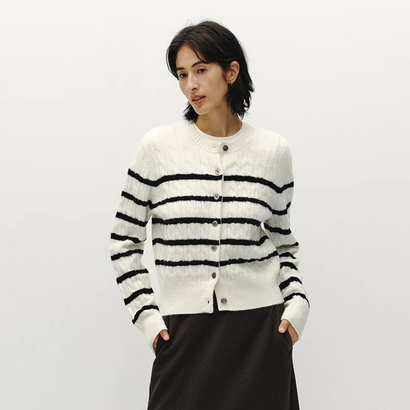Semir Women Cardigan Cable Knit Cropped Soft Fit 2026 Elegant Vintage Everyday Layering Sweater Urban Casual Top
