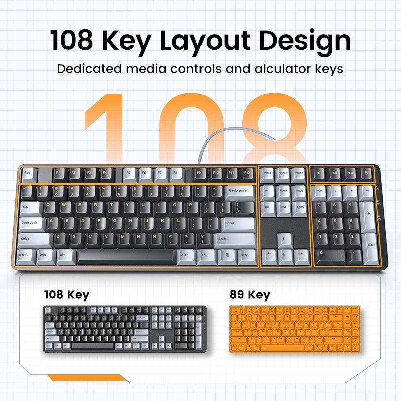 SUPER DEALS for KR UGREEN Wired Mechanical Keyboard 108 Keys Red Switch Black & Gold Korean/Russian Layout for Gaming Office