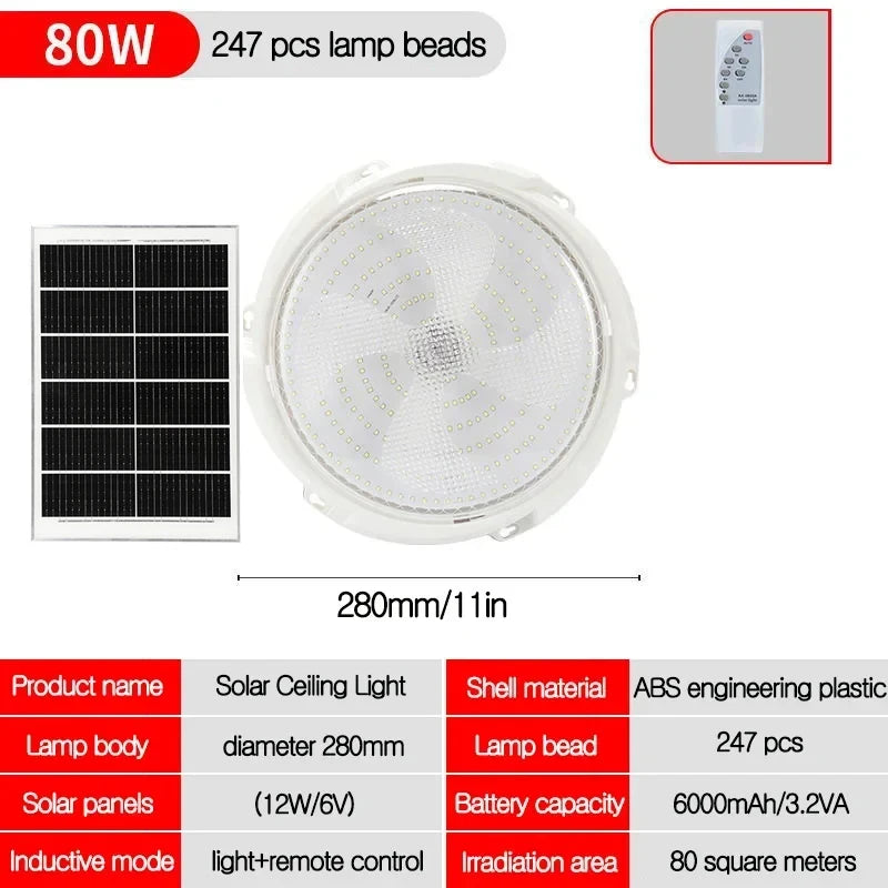 LED Solar Ceiling Light Outdoor Waterproof Solar Lamp With Remote Control 3 Color Indoor Home Top Ceiling Lights Garden Lighting