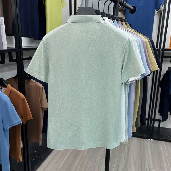 Men's Textured Polo Shirt Short Sleeve – Stretchy Blend, Soft Breathable, Multi-Color, Business Casual Summer Top
