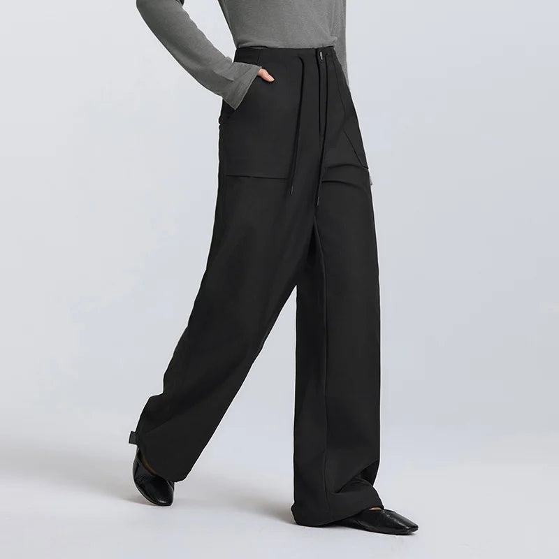 Semir Trendy Pants Women 2026 Spring Black Drawstring Wide Leg Slouchy Casual Comfortable Daily Wear Long Trousers