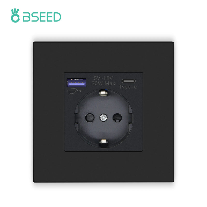 BSEED Single Wall Socket USB Type-C Fast Phone Charge Port Socket 20W Triple Power Plugs Plastic Panel Four Frame Outlets