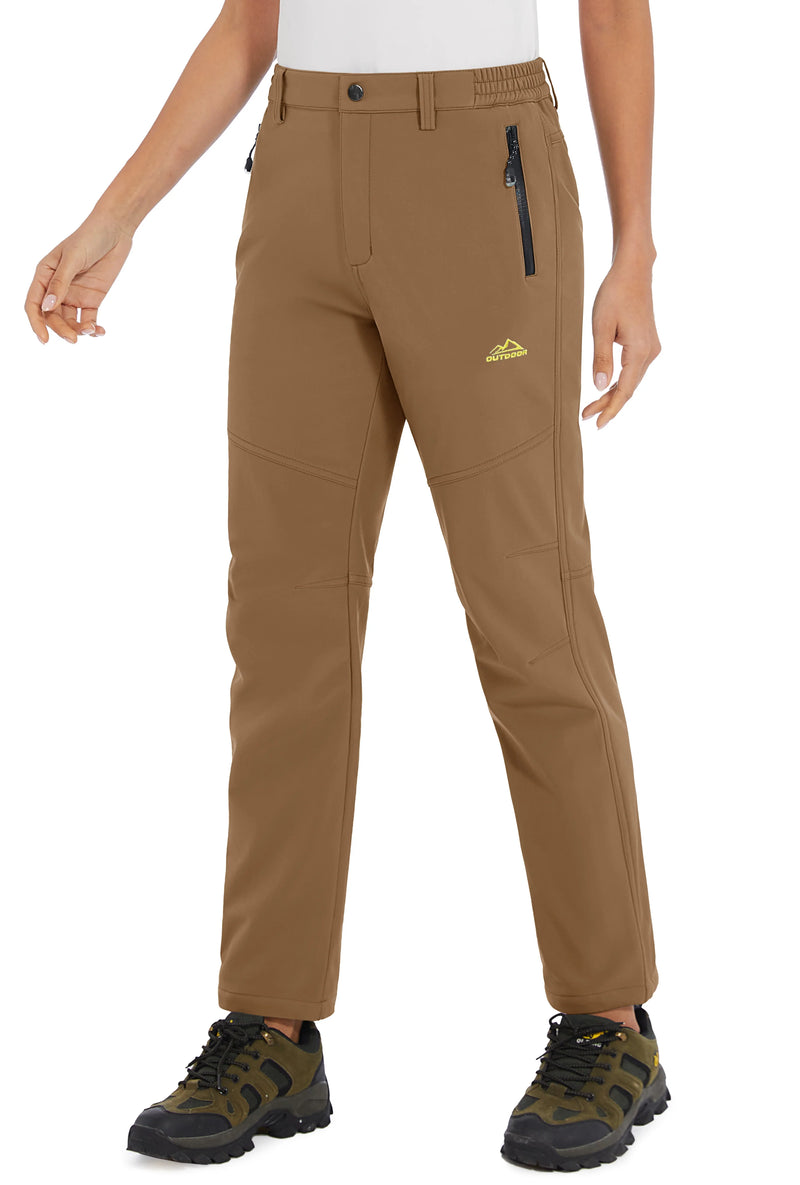 TACVASEN Womens Winter Waterproof pants Fleece Lined  Softshell Trousers With Zipper Pockets Thermal Cargo Outdoor Ski Pants