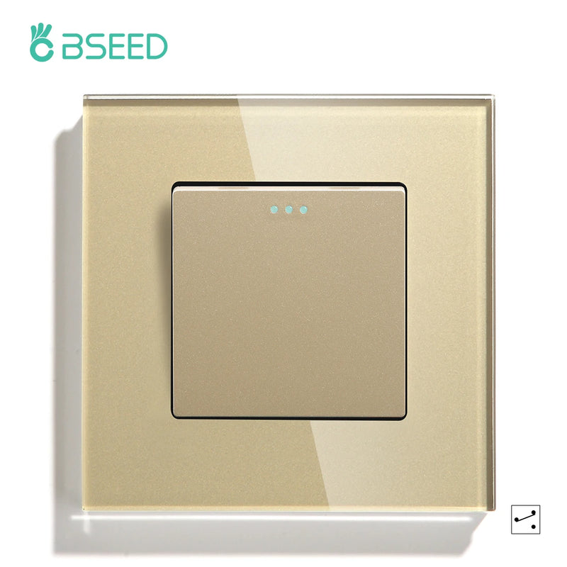 BSEED  Mechanical Light Switch Wall Power Switch On Off Switch Button Lamp Switch 1/2/3Gang 2Way With Glass Frame Home Switch