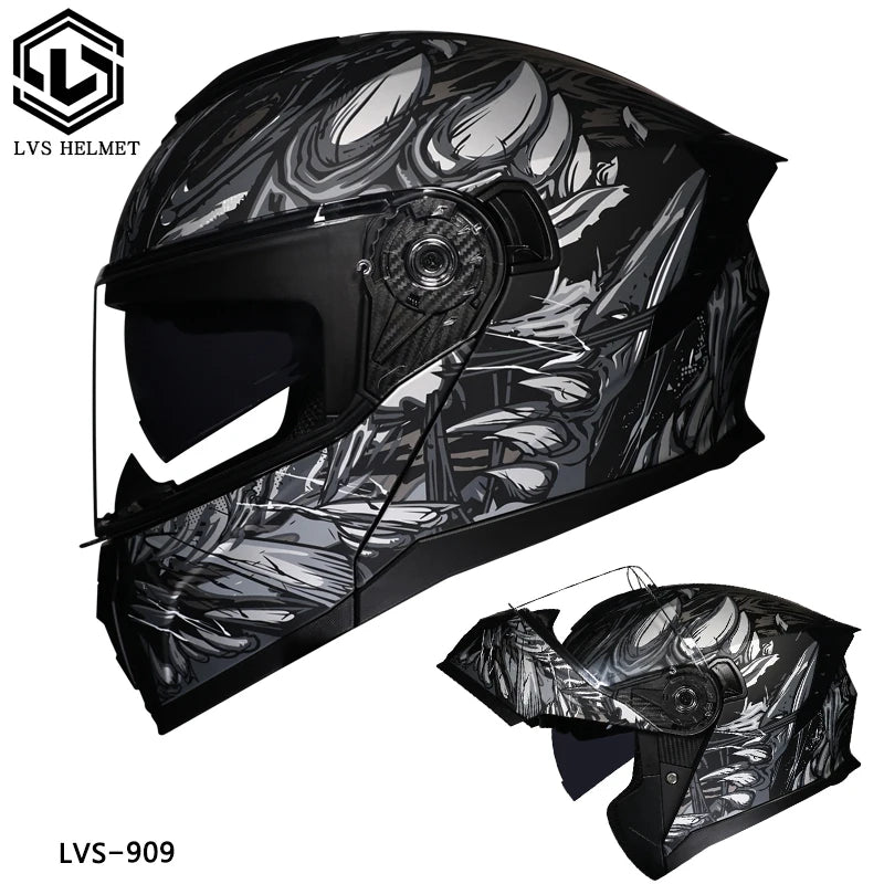 LVS latest motorcycle helmet with built-in sunshade modular flip helmet DOT approved cascos modular roof helmets