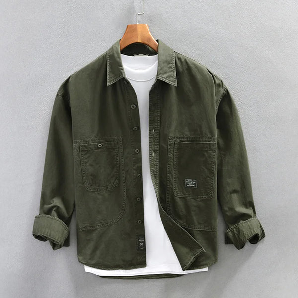 Spring Autumn New Cargo Casual 100% Cotton Long Sleeve Shirt for Men Big Pockets Loose Men Clothing AZ760