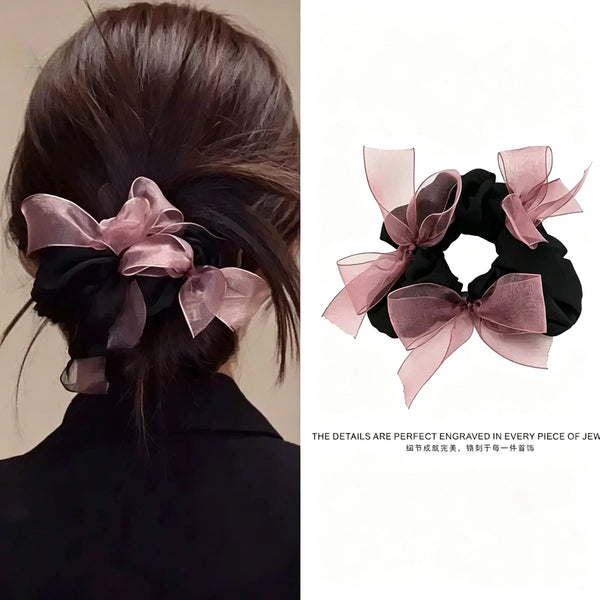 Let Me Be the Brightest: Zhao Lusi's Matching Netted Bow Hairband for Xu Yan, Girls' Bun High Ponytail Hair Ties