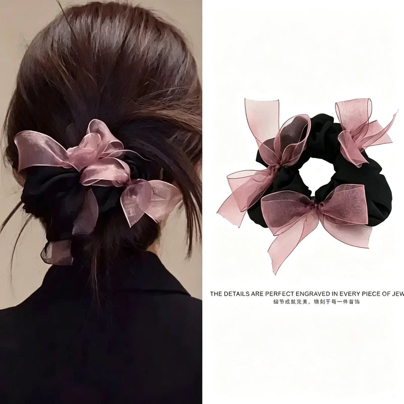 Let Me Be the Brightest: Zhao Lusi's Matching Netted Bow Hairband for Xu Yan, Girls' Bun High Ponytail Hair Ties