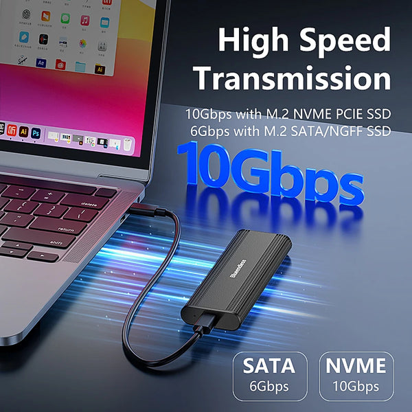 ស្រោម Blueendless M.2 NVME SATA ពីរពិធីការ NVME/NGFF SATA SSD 10Gbps ប្រភេទ C SATA NVME M.2 2230 2242 2260 2280 SSD Enclo