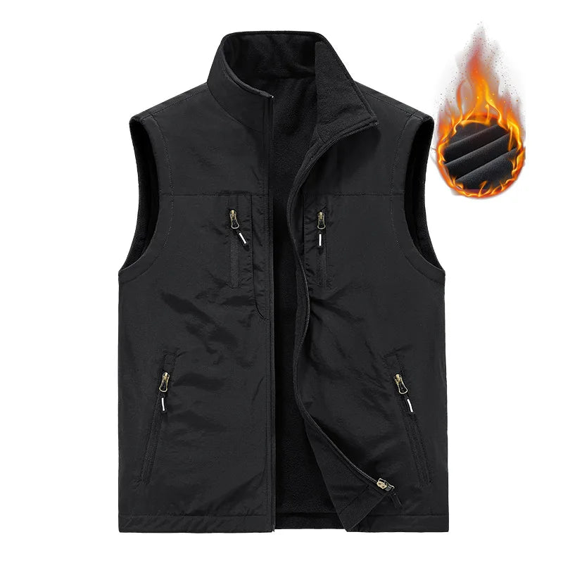 Double-Sided Vest Autumn Winter Thickened Fleece Men's Vest Jacket Warm Outerwear Slim Fit Casual Style Daily