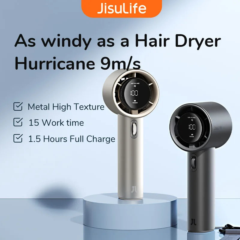 JISULIFE Mini Handheld Portable Fan, 100 Wind Speeds, 5000mAh Battery Rechargeable, LED Digital Display, Travel,Camping,Outdoor