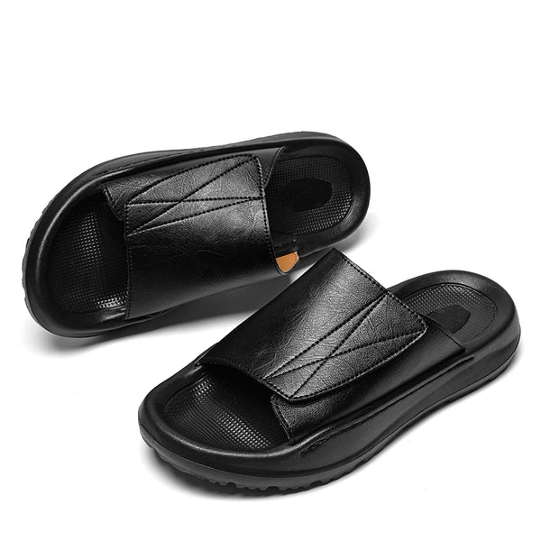 Men's Casual Leather Slippers Adjustable Non-Slip Summer Beach Sandals Suitable for Outdoor Leisure Sports Breathable