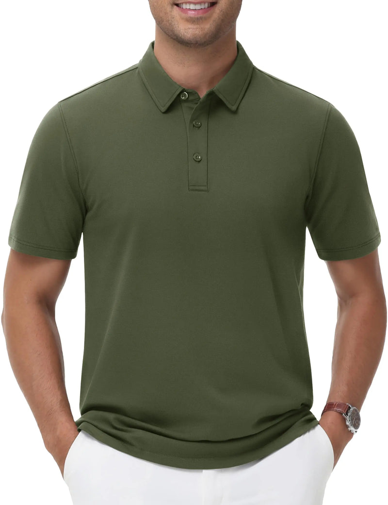 TACVASEN Polo Shirts Men's Short Sleeve Soft Cotton Pique T-Shirts 3 Buttons Classic Fit Casual Performance Golf Shirts Cooling